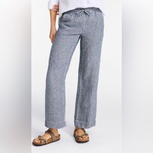 L.L. Bean Women's Premium Washable Linen Pull-On Pants, Stripes Size 16